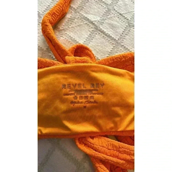 Revel Rey Womens Size Medium Shea Bikini Top Cara Cara Orange Croc Halter New - Picture 7 of 8